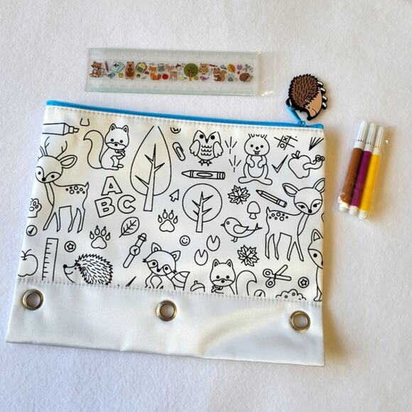 Like New Color Your Own Animal Pencil / Pen Pouch w/ pens and ruler - Picture 1 of 7